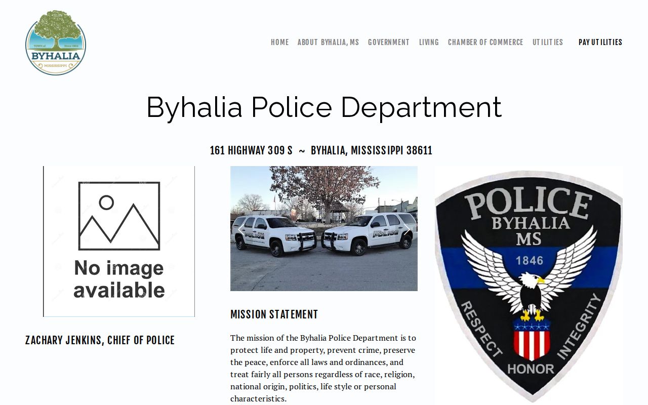 Official Byhalia Police Department contact page for warrant routing
