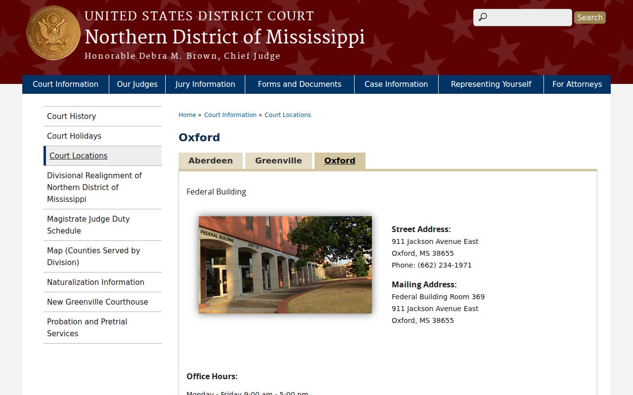 Northern District of Mississippi federal courthouse in Oxford