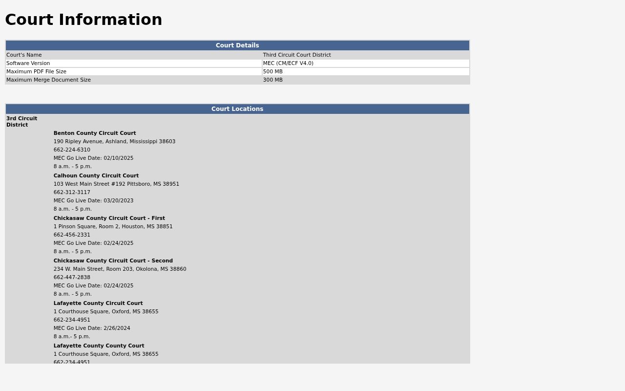 Third Circuit MEC court information for Marshall County warrant status terms